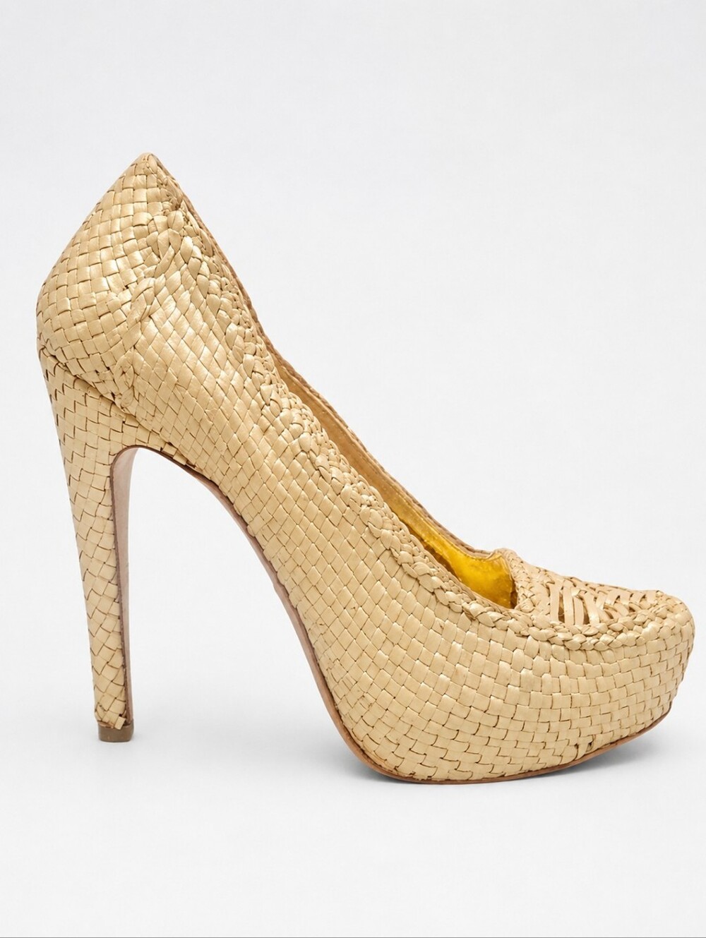 PRADA | Raffia Platform Pumps Beige Gold Heels Size 38 Italy - Picture 2 of 8
